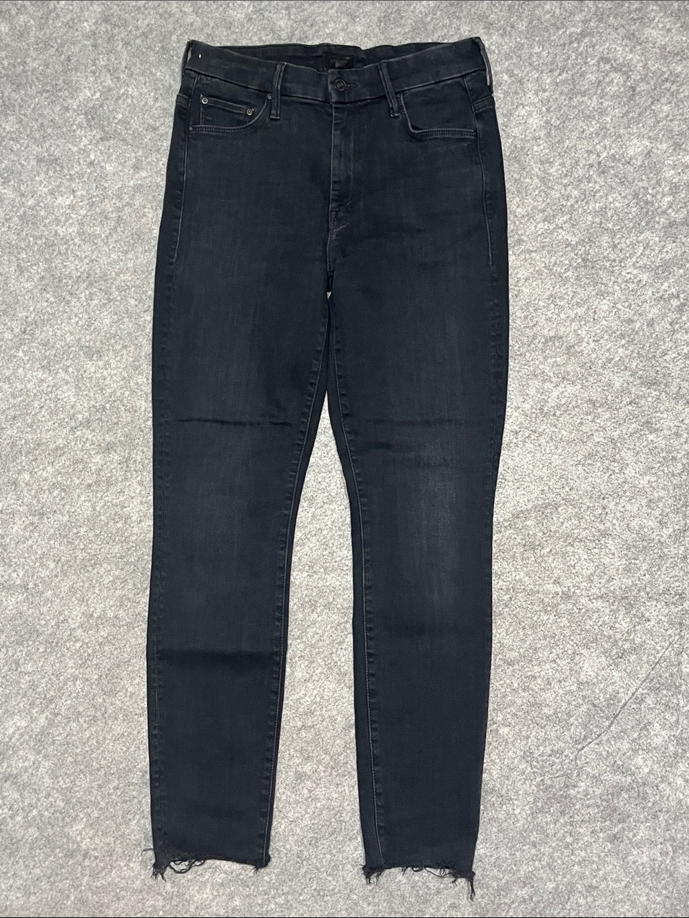 MOTHER Black High-Waisted Looker Ankle Fray Blackbird Skinny Jeans